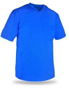 T-shirt V Yaka Kısakol %100 Pamuk Cepli Sax Mavi